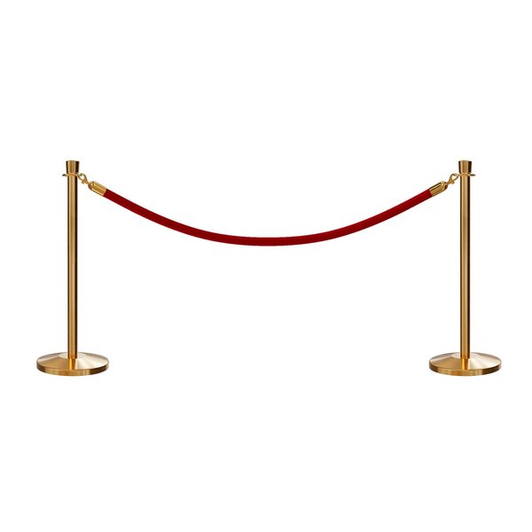 Montour Line Stanchion Post and Rope Kit Sat.Brass, 2 Crown Top 1 Red Rope C-Kit-2-SB-CN-1-PVR-RD-PB